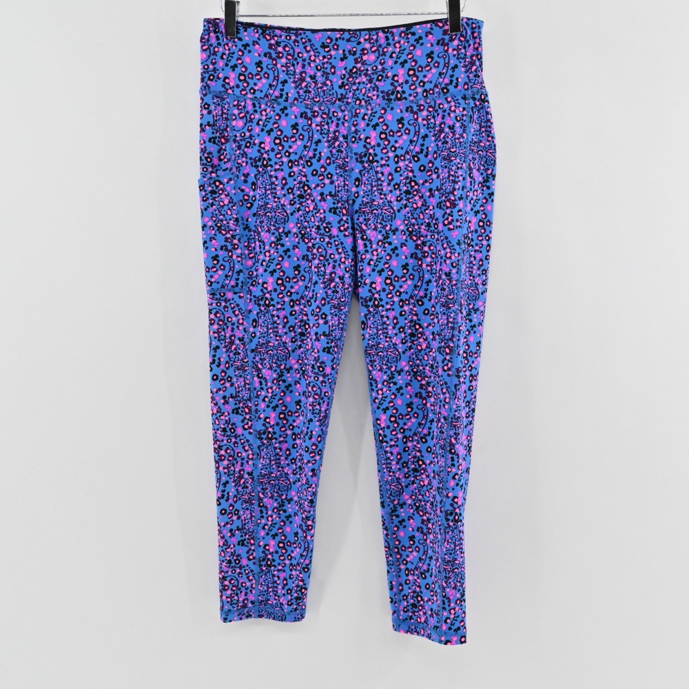 Lilly Pulitzer Weekender High Rise Midi Leggings Womens Size XL Blue Leopard